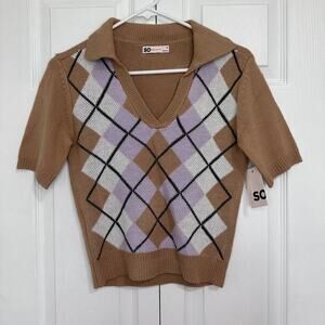 NWT SO Argyle Polo V-Neck Pullover Size M